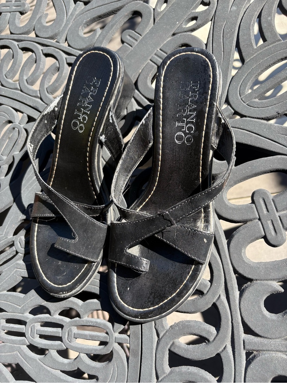 Franco Sarto Black Crisscross Slide Heels